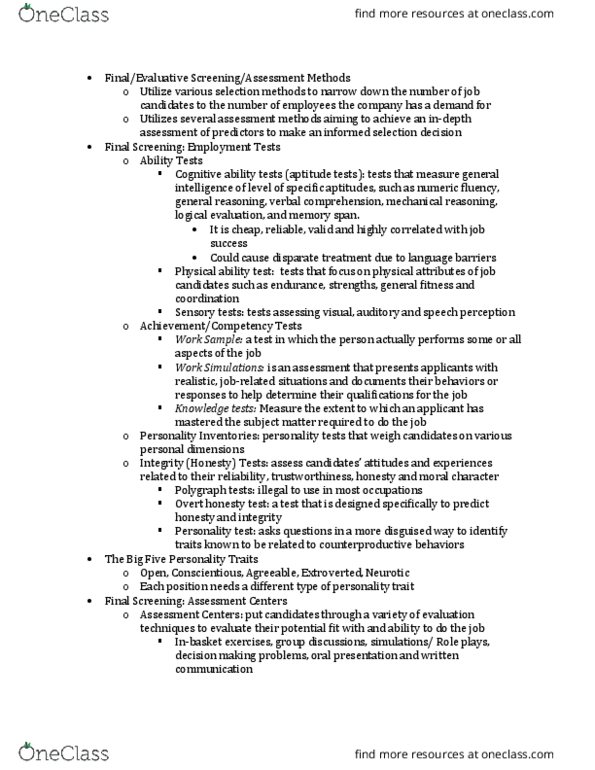 37:533:301 Lecture Notes - Lecture 16: Big Five Personality Traits, Personality Test, Memory Span thumbnail