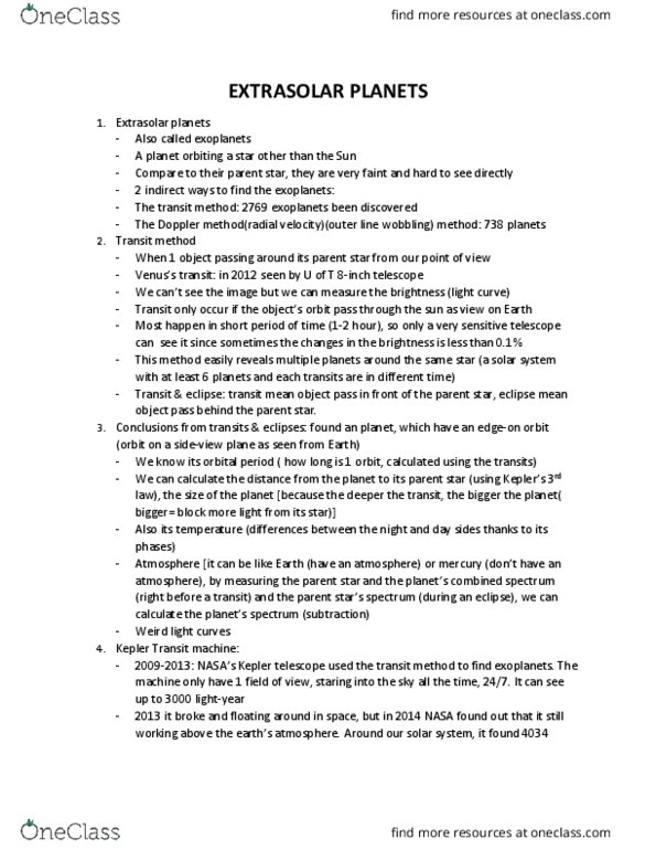 AST101H1 Lecture Notes - Lecture 22: Exoplanet, Methods Of Detecting Exoplanets, Light Curve thumbnail