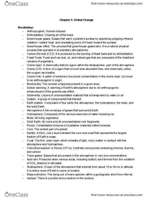 GEOG 205 Lecture Notes - Lecture 1: Ozone Layer, Global Change, Hydrosphere thumbnail