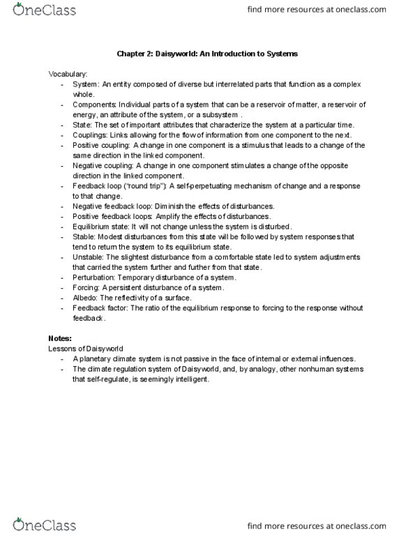 GEOG 205 Lecture Notes - Lecture 2: Daisyworld, Feedback, Negative Feedback thumbnail