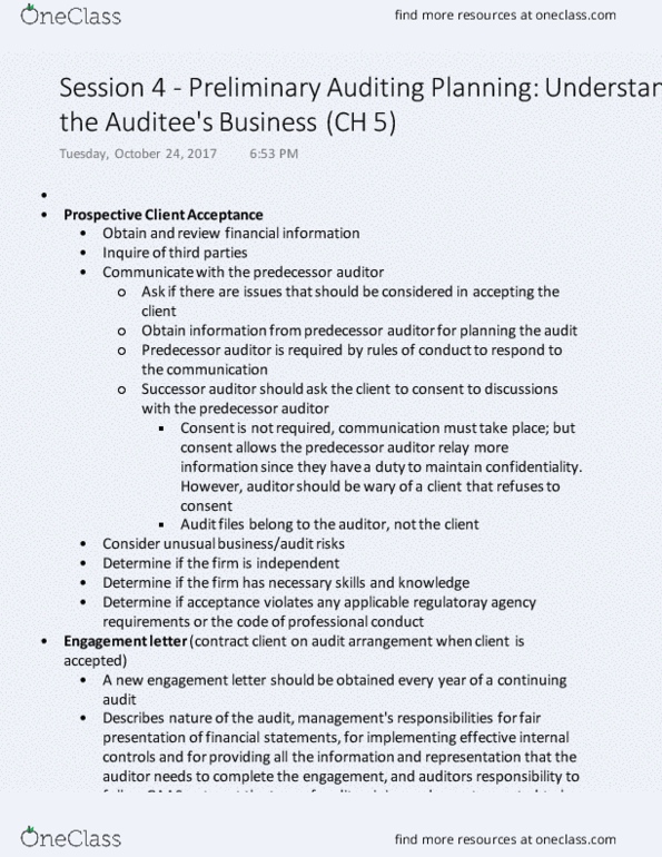 COMMERCE 4AD3 Chapter Notes - Chapter 5: Engagement Letter, Financial Statement, Internal Control thumbnail