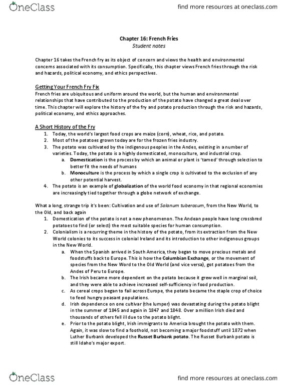 GEOG 410 Lecture Notes - Lecture 1: Russet Burbank Potato, Phytophthora Infestans, Luther Burbank thumbnail