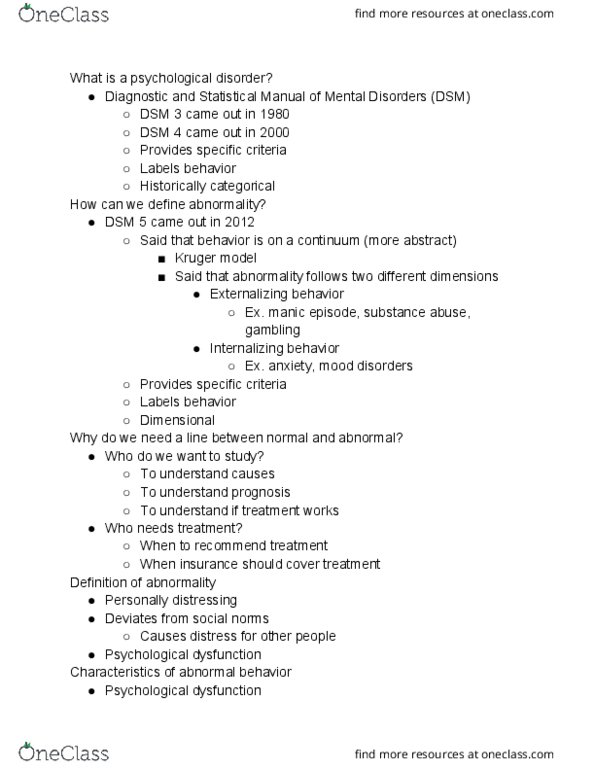 01:830:340 Lecture Notes - Lecture 2: Mania, Panic Disorder, Externalizing Disorders thumbnail