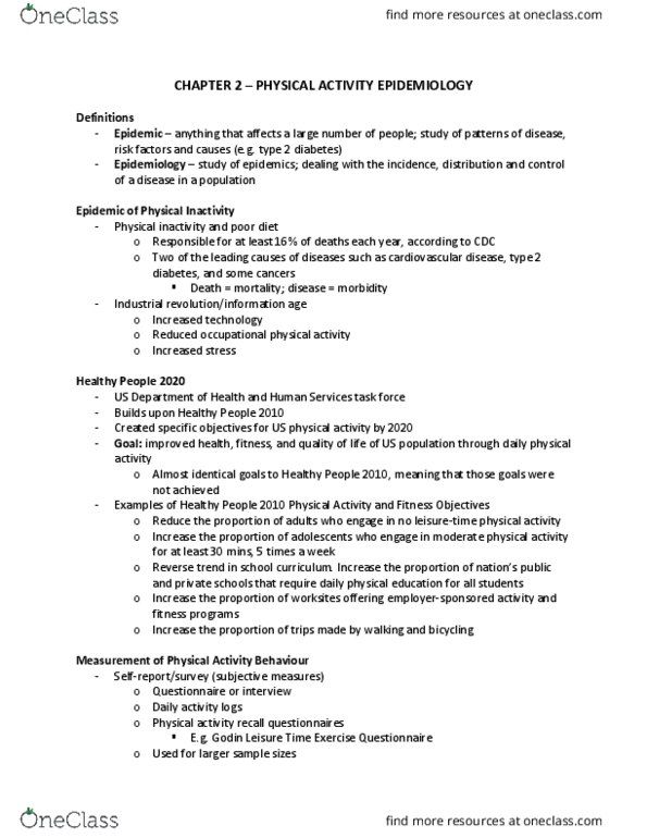 Kinesiology 2276F/G Lecture Notes - Lecture 2: Healthy People Program, Heart Rate Monitor, Five Ws thumbnail