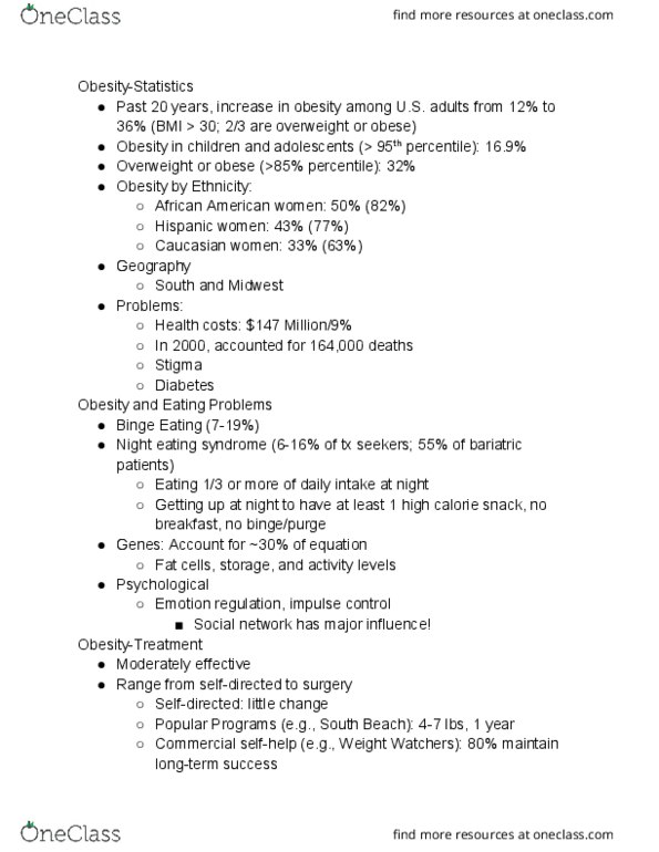 01:830:340 Lecture Notes - Lecture 12: Weight Watchers, Binge Eating Disorder, Muscle Tone thumbnail