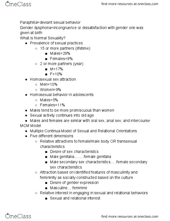 01:830:340 Lecture Notes - Lecture 13: Hypoactive Sexual Desire Disorder, Female Sexual Arousal Disorder, Paraphilia thumbnail