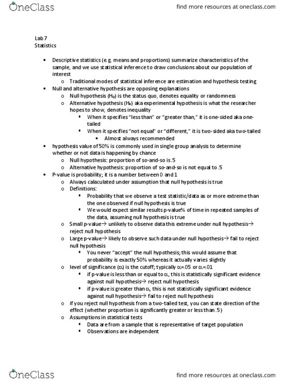 BIOL 141 Lecture Notes - Lecture 7: Null Hypothesis, Statistical Inference, Alternative Hypothesis thumbnail