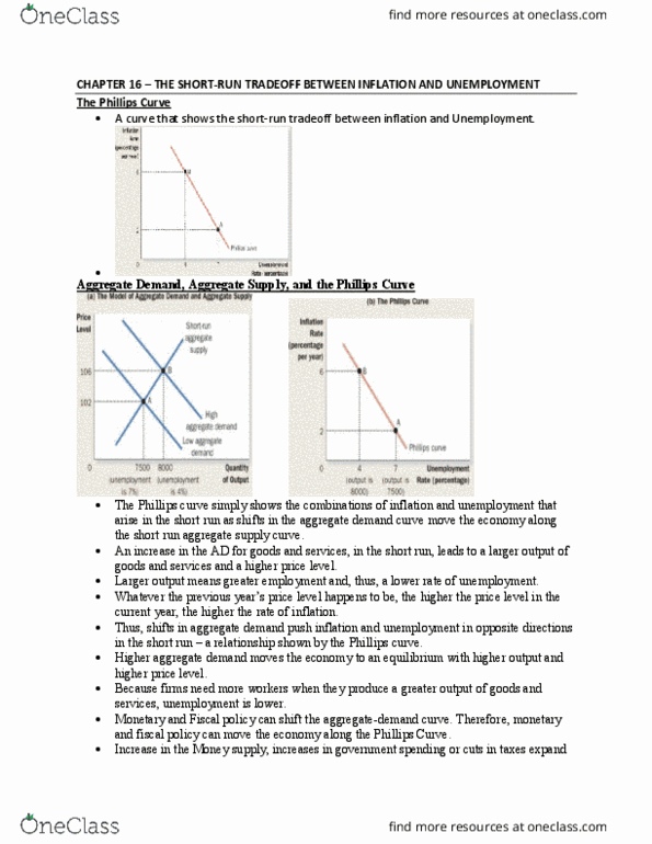ECON 1000 Chapter Notes - Chapter 16: Phillips Curve, Aggregate Supply, Aggregate Demand thumbnail