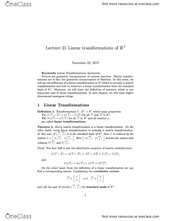 MATH 133 Chapter Notes - Chapter 21: Transformation Matrix, Linear Map, Global Positioning System thumbnail