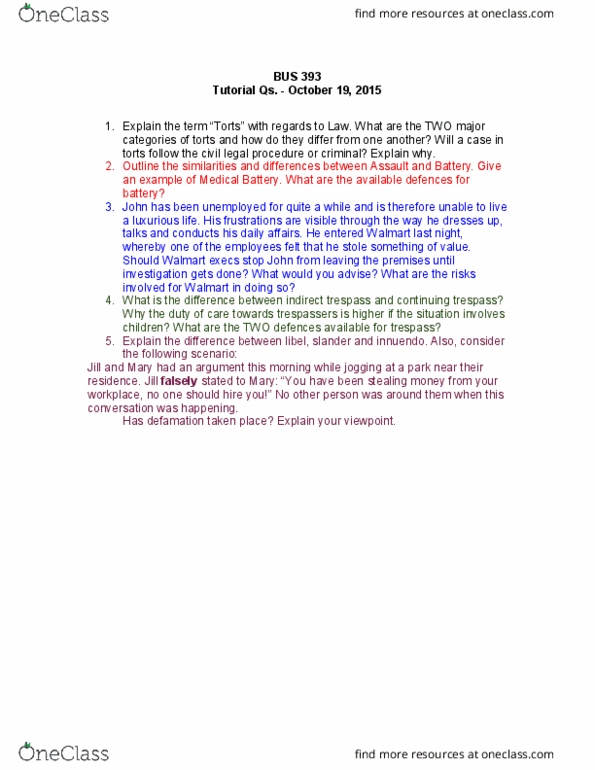 BUS 393 Lecture 5: Tutorial Qs. - October 19, 2015 thumbnail