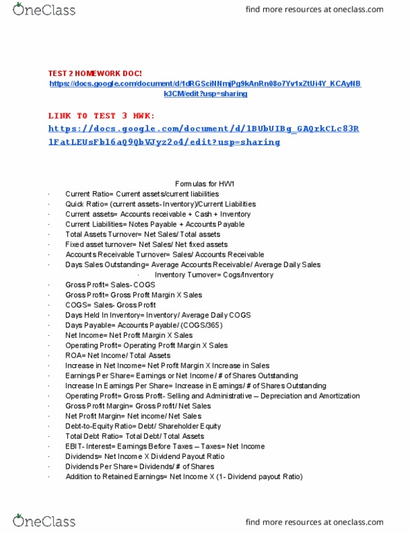 FINA 3000 Chapter Notes - Chapter 1: Shares Outstanding, Retained Earnings, Net Income thumbnail