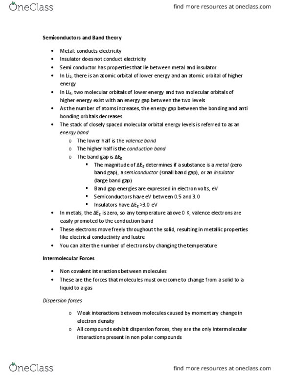 Chemistry 1301A/B Chapter Notes - Chapter 2.5: Electronic Band Structure, Atomic Orbital, Intermolecular Force thumbnail