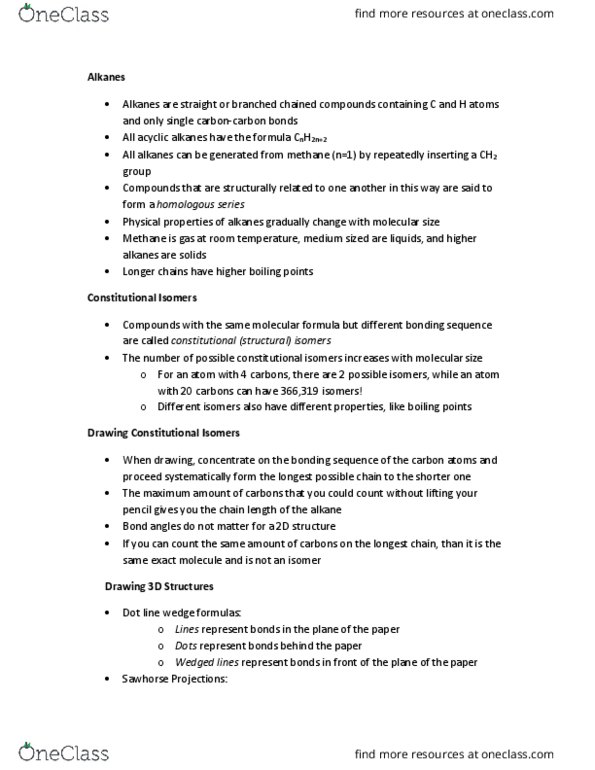 Chemistry 1301A/B Chapter Notes - Chapter 4.3: Higher Alkanes, Newman Projection, Eclipsed Conformation thumbnail