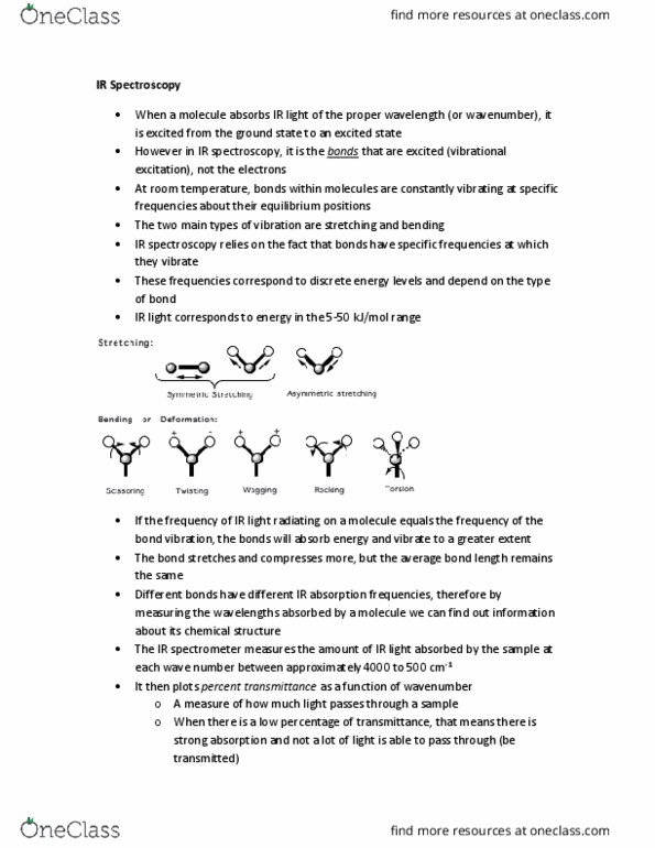 Chemistry 1301A/B Chapter Notes - Chapter 4.2: Infrared Spectroscopy, Wavenumber, Bond Length thumbnail