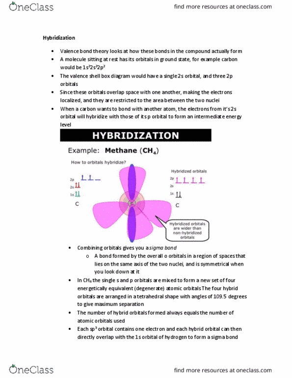 Chemistry 1301A/B Chapter Notes - Chapter 2.3: Valence Bond Theory, Orbital Hybridisation, Sigma Bond thumbnail