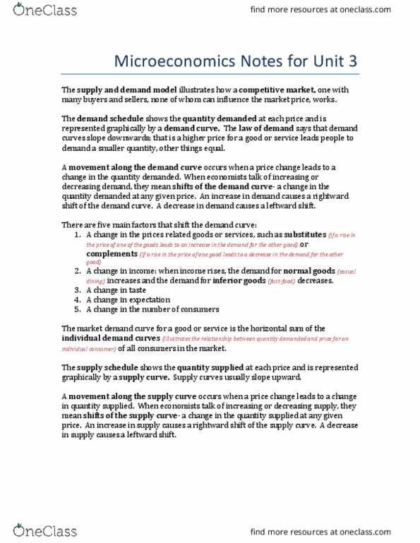 ECON-1006EL Lecture Notes - Lecture 3: Demand Curve, Economic Equilibrium, Normal Good thumbnail