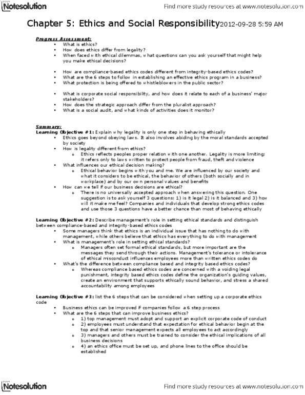 STEN 1000 Chapter Notes - Chapter 5: Corporate Social Responsibility, Making Money thumbnail