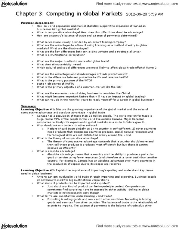 STEN 1000 Chapter Notes - Chapter 3: Multinational Corporation, Absolute Advantage, Comparative Advantage thumbnail