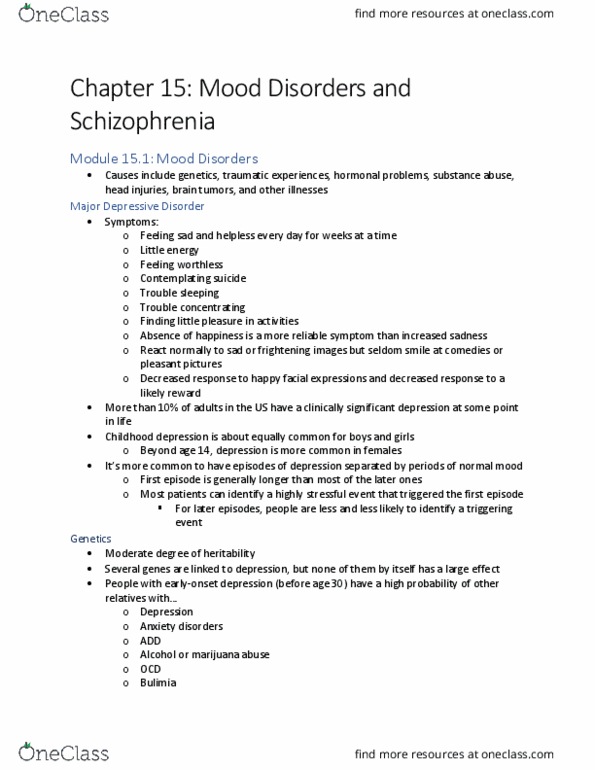 PSY 308 Chapter Notes - Chapter 15: Monoamine Oxidase, Irritable Bowel Syndrome, Mood Disorder thumbnail