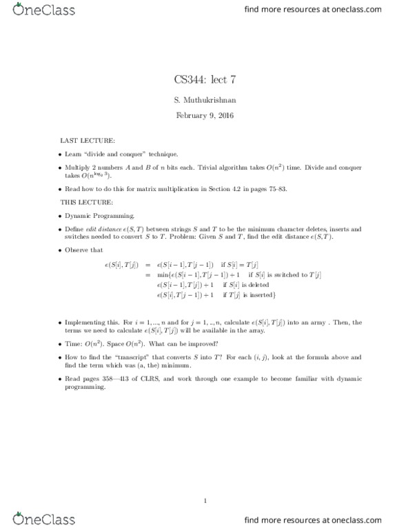 01:198:344 Lecture Notes - Lecture 6: Dynamic Programming thumbnail