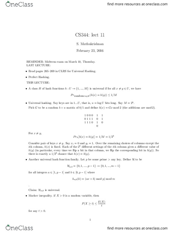 01:198:344 Lecture Notes - Lecture 10: Universal Hashing, Random Variable thumbnail