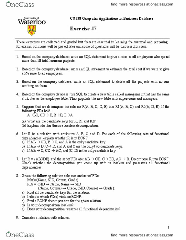 CS338 Lecture Notes - Lecture 1: Candidate Key, Functional Dependency thumbnail