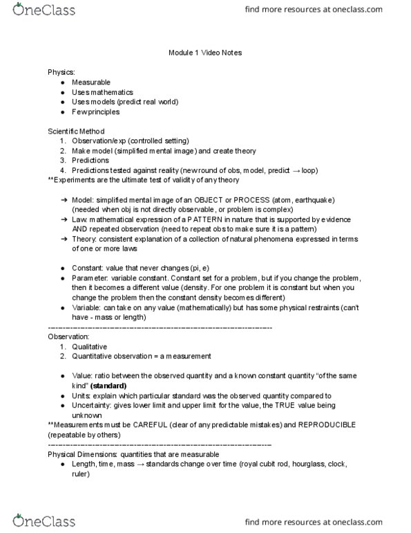 PHYS 0110 Lecture 1: Module 1 Notes - units, dimensional analysis, trigonometry, vectors thumbnail