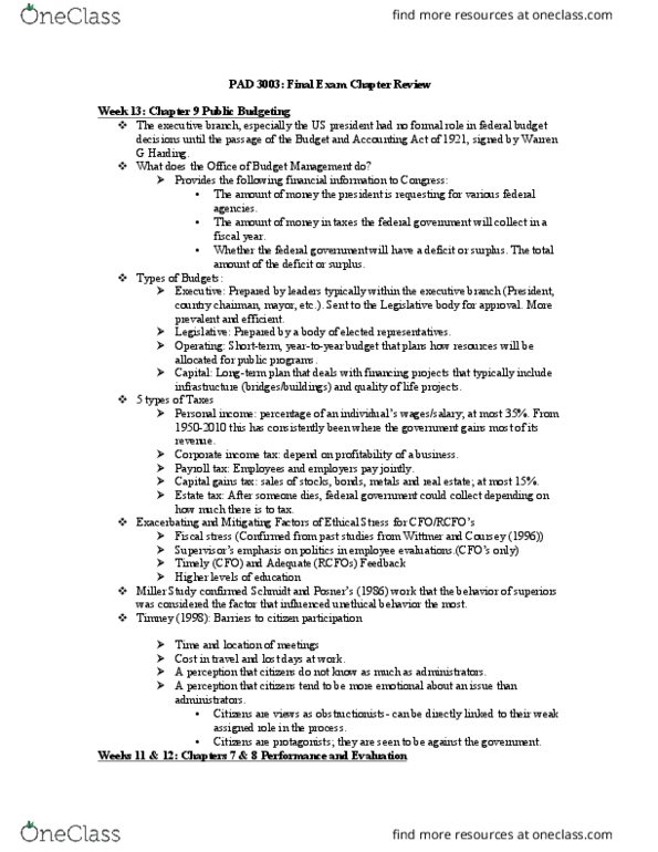 PAD-3003 Chapter Notes - Chapter 8-12: Warren G. Harding, Payroll Tax, Needs Assessment thumbnail
