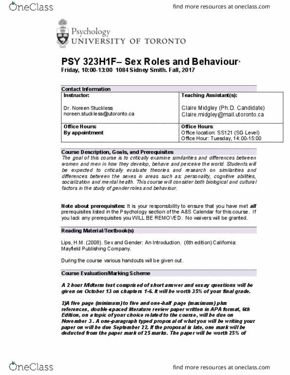 PSY323H1 Lecture Notes - Lecture 1: German Papiermark, Psy, Further Instructions thumbnail