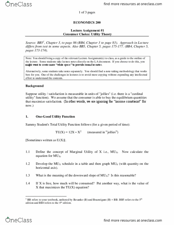 ECO200Y1 Lecture Notes - Lecture 1: Cardinal Utility, Economic Surplus, Price Discrimination thumbnail