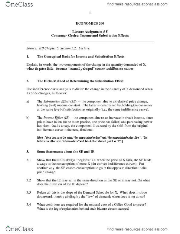 ECO200Y1 Lecture Notes - Lecture 5: Indifference Curve, Demand Curve, Normal Good thumbnail