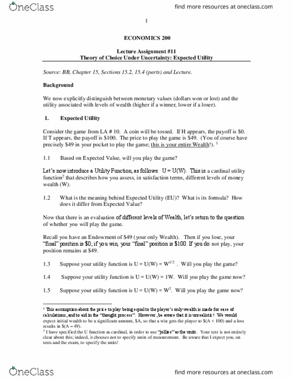 ECO200Y1 Lecture Notes - Lecture 11: Utility, Risk Neutral, National Post thumbnail