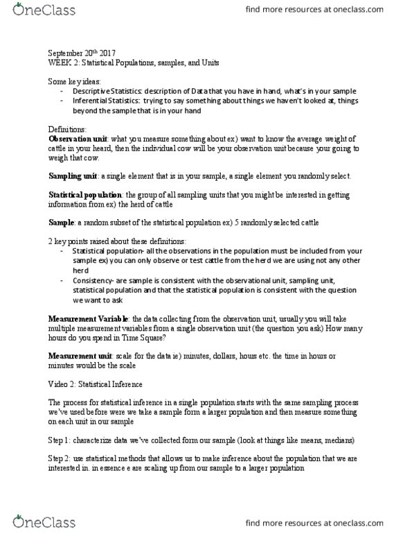 PSYC 202 Lecture Notes - Lecture 2: Statistical Population, Statistical Inference, Descriptive Statistics thumbnail