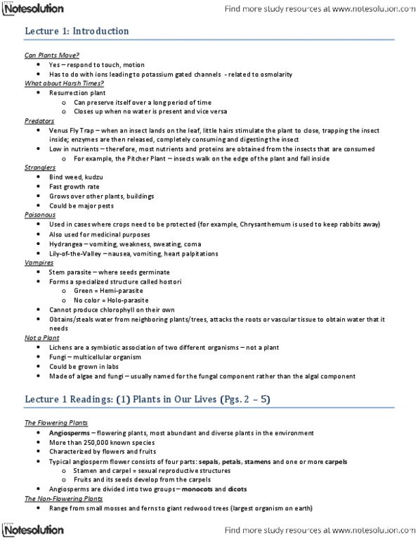 Biology 2217B Lecture : Lectures 1 - 6 Notes thumbnail