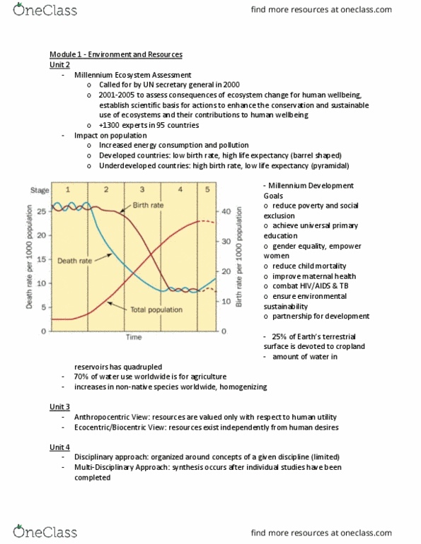 ENVIRSC 2EI3 Lecture Notes - Lecture 1: Millennium Ecosystem Assessment, Millennium Development Goals, Sustainable Development thumbnail