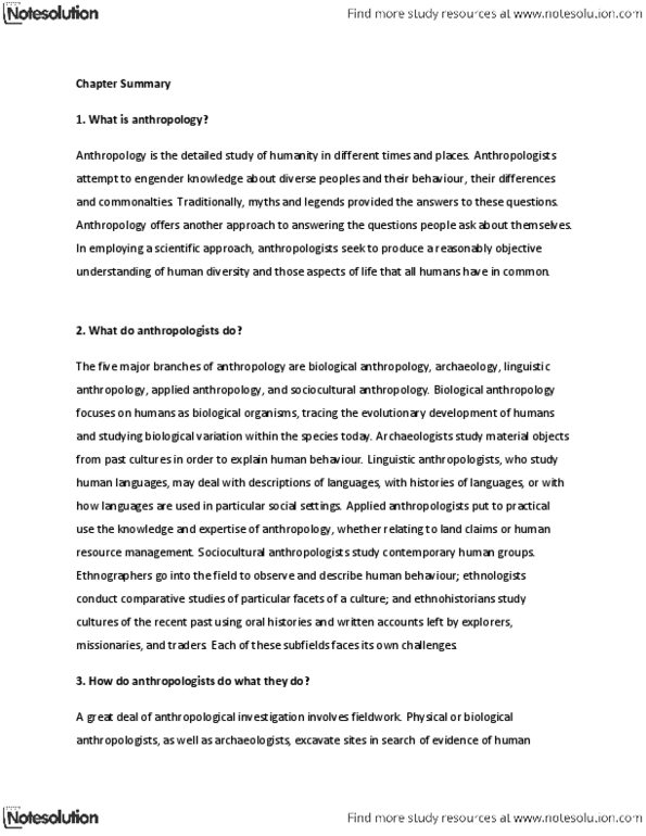AN101 Chapter Notes - Chapter 1: Linguistic Anthropology, Human Resource Management, Biological Anthropology thumbnail