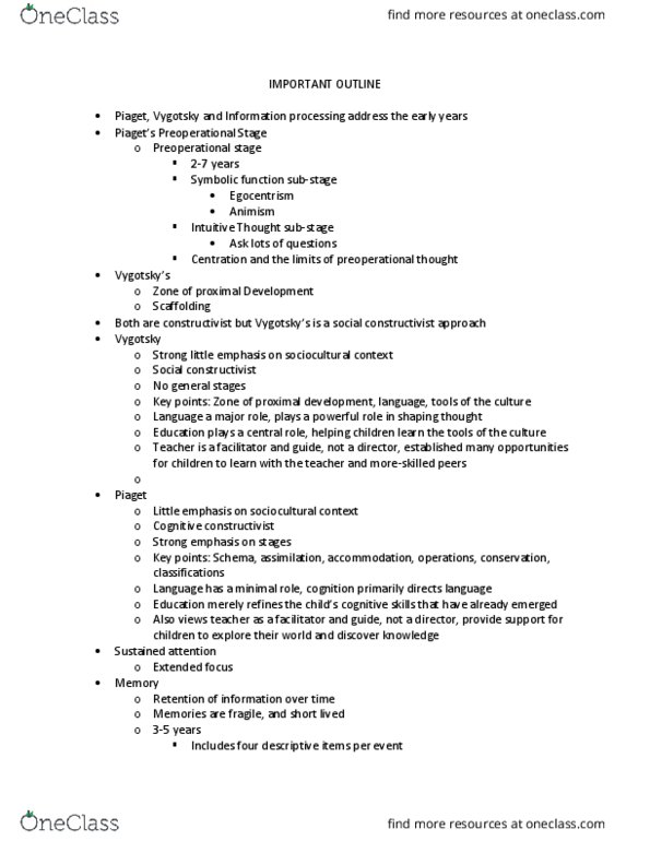 EDPS 350 Chapter Notes - Chapter 9: Social Constructivism, Lev Vygotsky, Egocentrism thumbnail