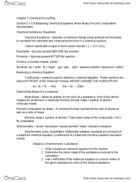 CHEM 1000 Lecture Notes - Lecture 8: Molar Mass, Chemical Equation, Chemical Formula thumbnail