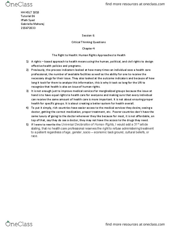 HLST 1010 Lecture Notes - Lecture 7: Rights-Based Approach To Development thumbnail
