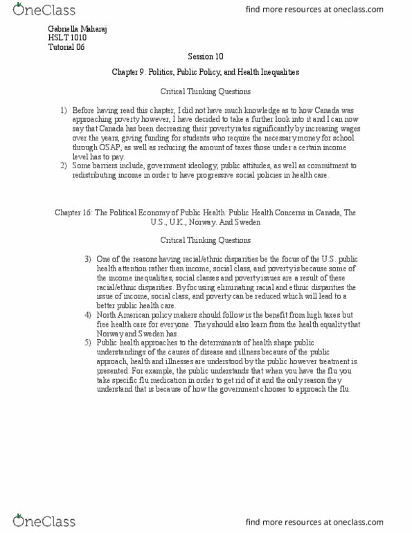 HLST 1010 Lecture Notes - Lecture 3: Public Health thumbnail