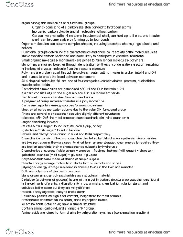 BIOL 1001 Lecture Notes - Lecture 1: Maltose, Dehydration Reaction, Corn Syrup thumbnail