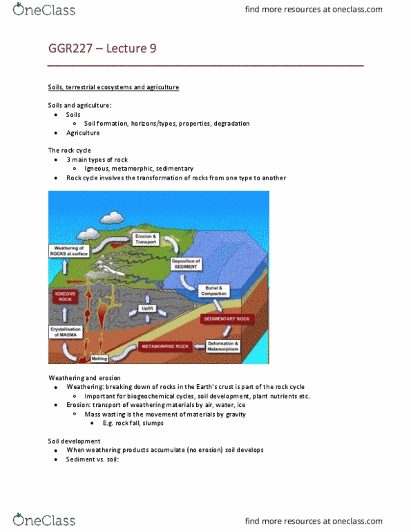 GGR227H5 Lecture Notes - Lecture 9: Soil Horizon, Soil Retrogression And Degradation, Rock Cycle thumbnail