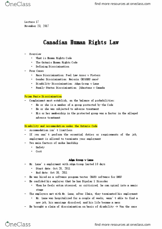 Law 2101 Lecture 17: Canadian Human Rights Law (2) thumbnail
