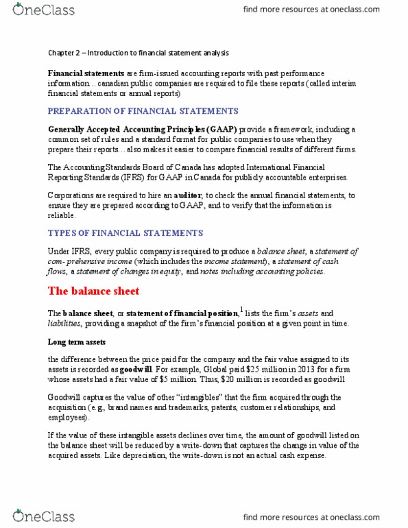 AFM273 Lecture Notes - Lecture 2: International Financial Reporting Standards, Financial Statement Analysis, Financial Statement thumbnail