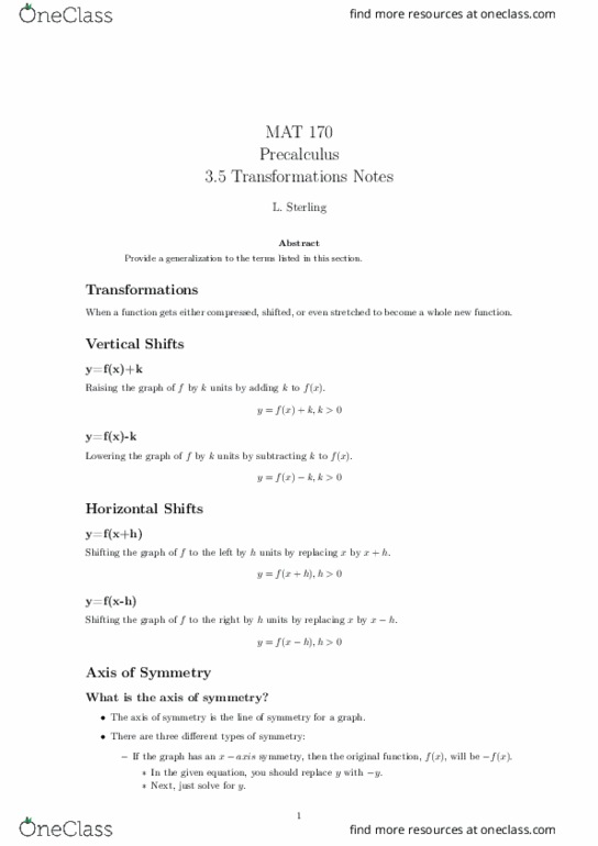 MAT-170 Lecture Notes - Lecture 5: Precalculus thumbnail