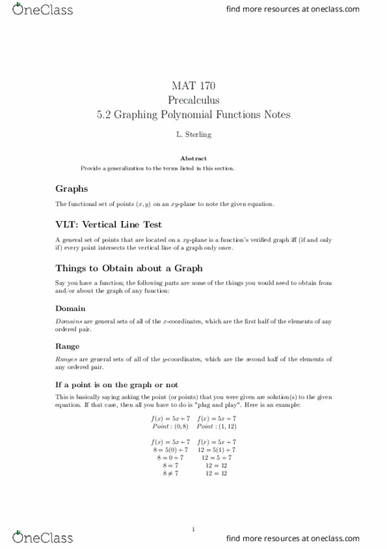 MAT-170 Lecture Notes - Lecture 12: Precalculus, Polynomial thumbnail