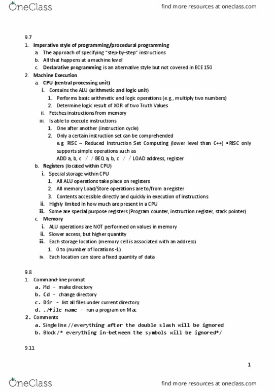 ECE150 Lecture Notes - Lecture 10: Instruction Register, Declarative Programming, Entry Point thumbnail