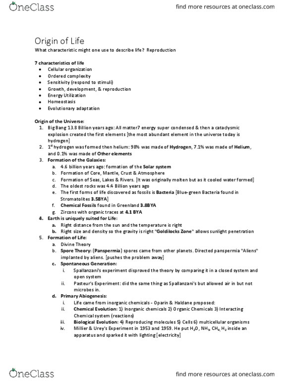 BIO 200 Lecture Notes - Lecture 22: Panspermia, Inorganic Chemistry, Universe Today thumbnail