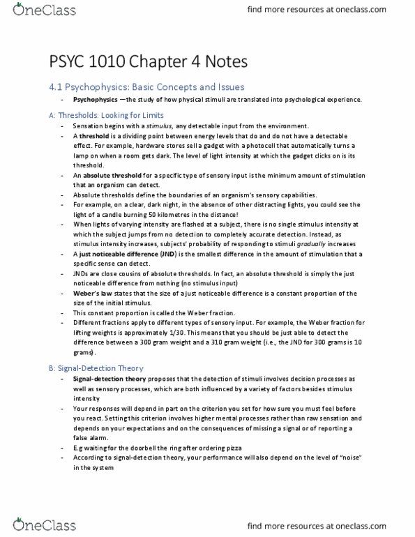 PSYC 1010 Chapter Notes - Chapter 4: Subliminal Stimuli, Absolute Threshold, Neural Adaptation thumbnail