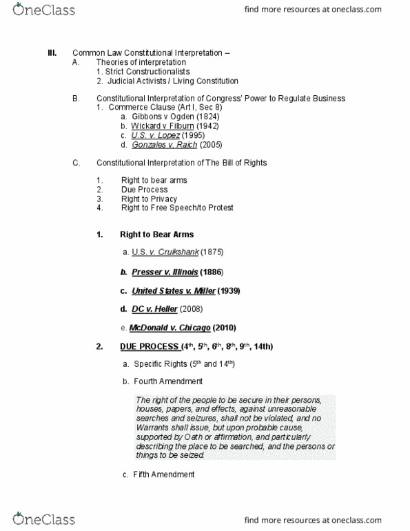 COMM 3410 Lecture Notes - Lecture 3: Living Constitution, Commerce Clause, Due Process thumbnail